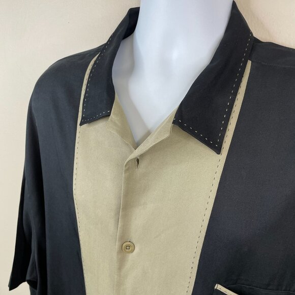 Nat Nast Shirt Mens XL Black Beige Silk Camp American Fit Sopranos Embroidered - Picture 6 of 15